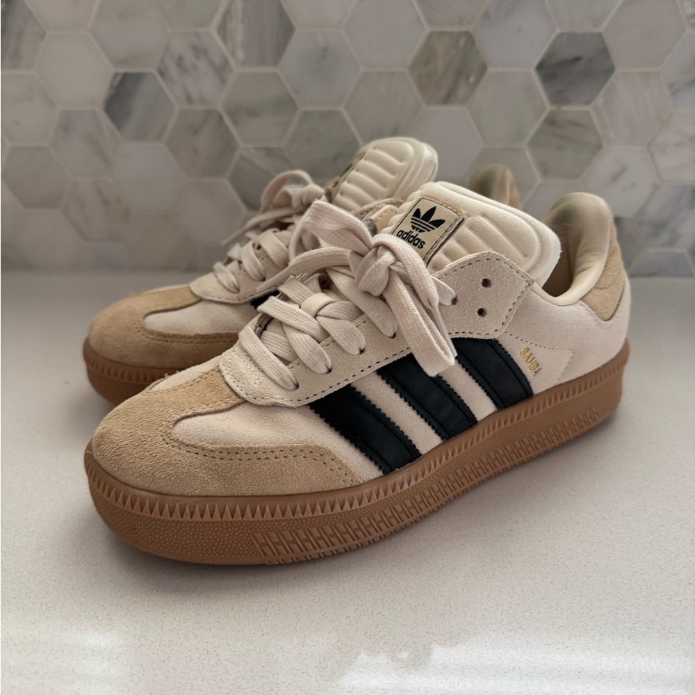Adidas Cream and Black Classic Sneakers